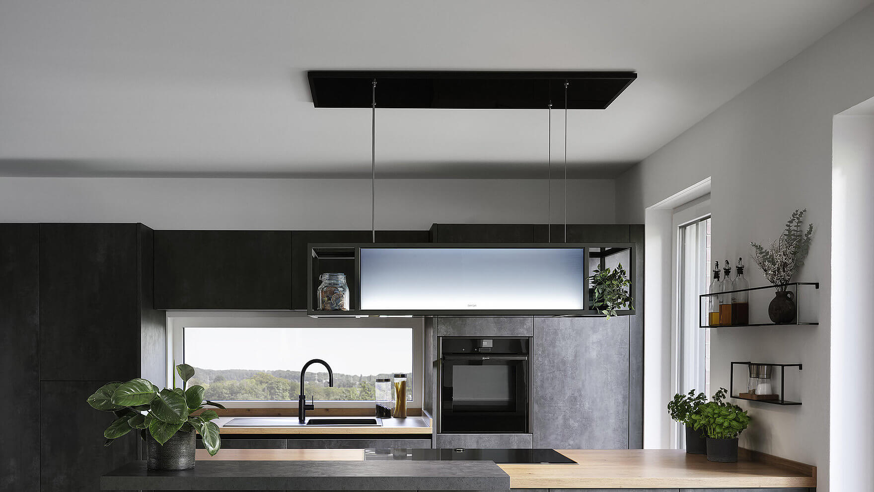 berbel Inselhaube Skyline Frame mit Regal aus Holz