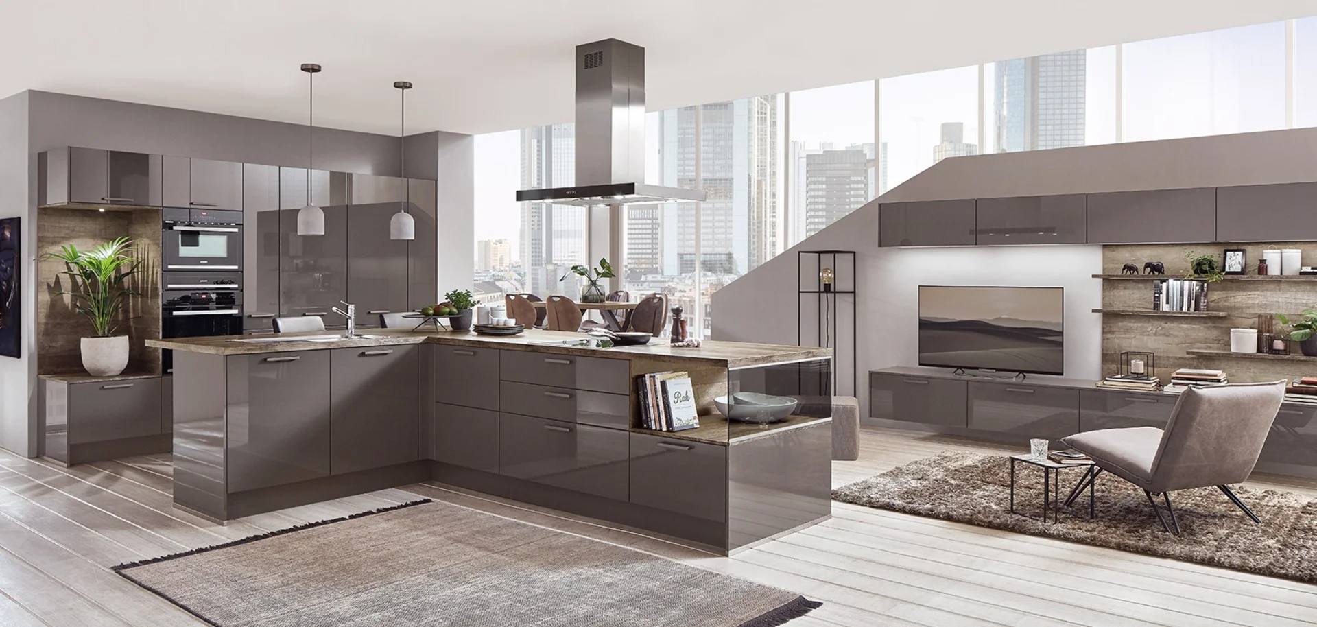 Nobilia Design U-Küche Schiefergrau Hochglanz