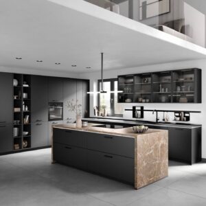 Nobilia Senso Designküche mit Insel Schwarz, matte Fronten