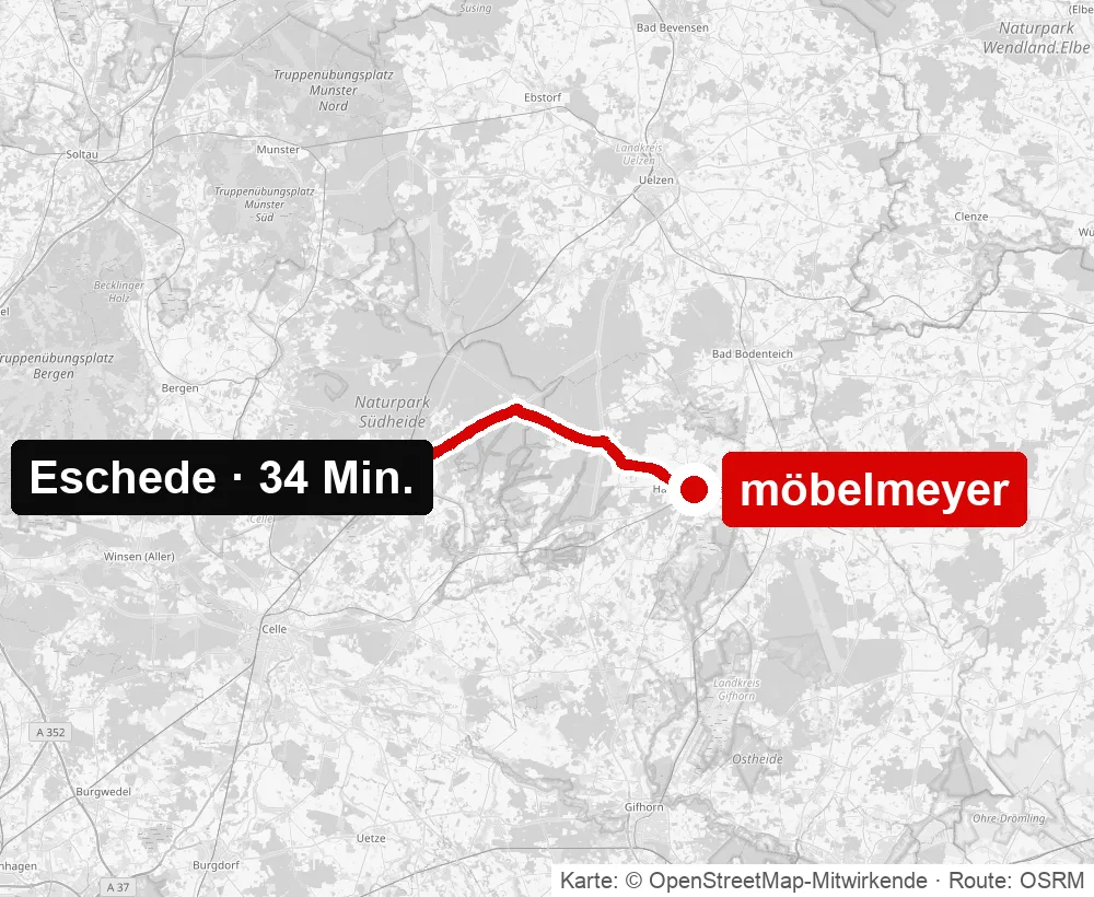 Anfahrt von Eschede zu möbelmeyer in Hankensbüttel – Routenkarte